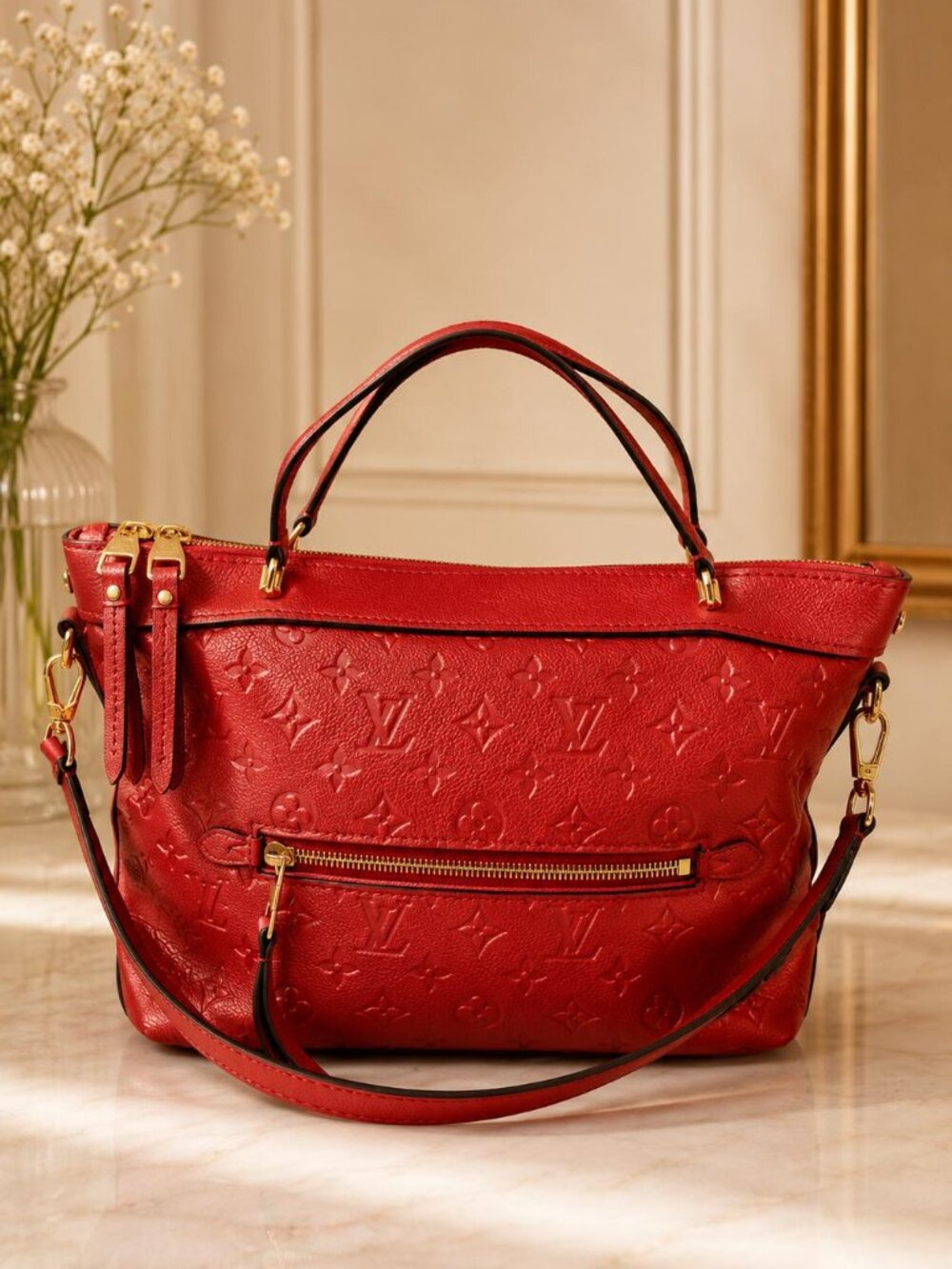 Authentic Louis Vuitton Bastille PM Monogram Empreinte Leather Red Shoulder Bag